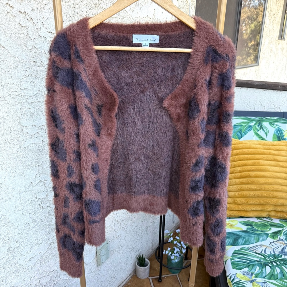 Threaded Leaf Faux Leopard Sweater